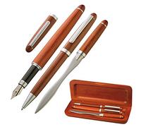 Set d'écriture - Stylo bille, ouvre-lettres & Plume/stylo - élégant en bois - Encre bleue - 4101