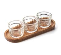 La Rochère - Set de 3 coupelles apéro Délice - Verre transparent avec plateau acacia
