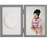 Set d'empreintes de bébé - cadre double avec pâte à modeler pour empreinte de main ou de pied, gris