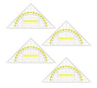 Set d'équerres, 4 pièces 15 cm Petite équerre, équerre avec poignée, équerre flexible, incassable et transparente, équerre en plastique, pour étudiants, bureau, designer, peinture