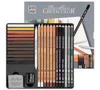 Set d'esquisse Cretacolor 27 pièces, gomme et taille-crayon inclus, équipement de base idéal, tracé doux et saturé, dans un étui métallique robuste