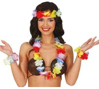 Set d'été hawaïen Couronne de fleurs Collier Bracelet Costume Fête, couleur : Orange