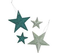 Set d'étoiles scintillantes pour la décoration : pendentif & poudre émeraude, vert clair Ø9cm/Ø5cm 18 pcs.