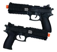 Set Deux Faux Pistolets Noirs 28 cm I Déguisement Accessoire Plastique Fantaisie I Police Militaire Voleur Agent Secret Héros d'action Film I Halloween Cosplay Carnaval I Fête à Thème Jeu de Rôle