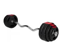 Set d'haltères 25,5 Kg (disques plastique à poignées + barre Curl)
