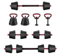 Set d'haltères 4-en-1 - vidaXL - Noir et Rouge - 121 x 19,5 x 19,5 cm - 30 kg - Design moderne - Prise antidérapante