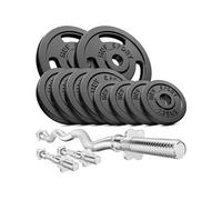 Hop-Sport Set d'Haltères en Fonte 37 kg avec Barre SZ Curl, Barres d'haltères courte et Disques de poids, Jeu d'haltères complet
