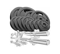 Hop-Sport Set d'Haltères en Fonte 66 kg, Deux barres courtes, Barre longue, Barre Super SZ-Curl et Disques de poids, Jeu d'haltères