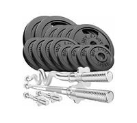 Set d'Haltères en Fonte 76 kg avec Deux barres courtes, Barre longue, Barre Super SZ-Curl et Disques de poids ajustables, Fermetures chromées, Kit de