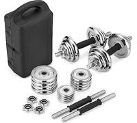 Set d'haltères en fonte avec fermetures en forme d'étoile - 20 kg - Barre d'haltères chromée - Réglable - Accessoires de gym pour la musculation et le fitness