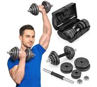 Set d'haltères en fonte avec fermetures en forme d'étoile - 20 kg - Barre d'haltères chromée - Réglable - Accessoires de gym pour la musculation et le fitness