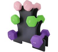Set d'Haltères Hexagonaux 3/5/8 lb - Poids PVC Antidérapant avec Support - Kit de Musculation complet, Idéal pour Fitness, Yoga