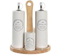 Set d'huile et de vinaigre - DKD Home Decor - Standard - Grès - Bois - Blanc - 15x18x22 cm