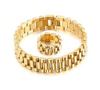 Set Di Bracciali Con Catena per Orologio Da Uomo E Da Donna in Cristallo Da 15 Mm, Anelli, Cinturino per Orologio in Acciaio Inossidabile Oro 18 Carati, Bracciale Rigido, Set Di Gioielli, Set Regalo