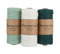 Set di filo macramé in Cotone, 3 mm, blu, Verde e Bianco, Corda macramé per DIY, creazione di arazzi e decorazioni Boho, filo Polyester per borse uncinetto, Perfetto per Un macramé kit.