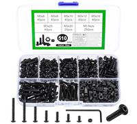 Set di Vis M3, 510 Pcs M3 Boulons et Écrous, Boulons Vis à Tête Cylindrique à Six Pans Creux avec Écrous et Rondelles, Kit Assortiment Boulons Vis à Tête Hexagonale avec Écrou, Noirs(M3)