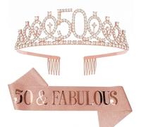 Set Diadème et Écharpe 50 Ans Femme, « 50 & Fabulous » Couronne Or Rose Strass Accessoires Anniversaire 50 Ans Décoration Cadeau