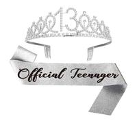 Set Diadème et Écharpe Anniversaire 13 Ans - Écharpe Adolescent Argentée Couronne Cristal Cadeau Fête pour Filles Accessoires Anniversaire 13 Ans