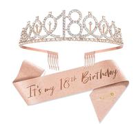 Set Diadème et Écharpe Anniversaire 18 Ans - Écharpe « It's my 18th Birthday » Or Rose Couronne Cristal Cadeau Fête pour Filles Accessoires Anniversaire 18 Ans