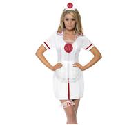 Set d'infirmière blanc et rouge - SMIFFY'S - Taille Unique - Tablier Coiffe Jarretière