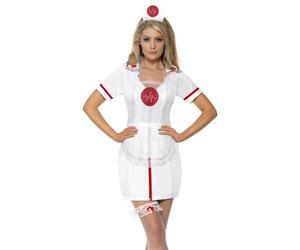 Set d'infirmière blanc et rouge - SMIFFY'S - Taille Unique - Tablier Coiffe Jarretière