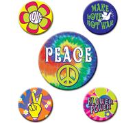 Set d'insignes hippie 5 pièces multicolores 3,5 et 6cm