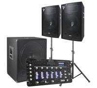 SkyTec 2.1 set DJ live complet 1600 watts avec table de mixage et câbles - un kit idéal pour animer vos soirées