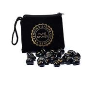 Set d'oracle runique en agate noire dans un sac en velours -- 215g
