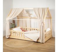Set double ciel de lit cabane en gaze de coton DUO Beige 130x420 cm