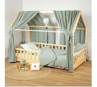 Set double ciel de lit cabane en gaze de coton DUO Vert 130x420 cm