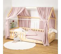 Set double ciel de lit cabane en gaze de coton DUO Rose 130x420 cm