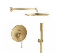 Set douche à effet de pluie avec bras Grohe Rainshower 26066GN0, mitigeur bain-douche Grohe Essence 24058GN1, 26658GN0, 27400GN0, 28362GL1