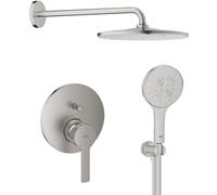 Set douche à effet de pluie avec bras Grohe Rainshower 26558DC0, mitigeur bain-douche Grohe Lineare 24064DC1, 26574DC0, 26658DC0, 28362DC1
