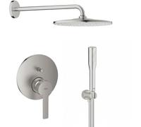 Set douche à effet de pluie avec bras Grohe Rainshower 26558DC0, mitigeur bain-douche Grohe Lineare 24064DC1, 26658DC0, 27400DC0, 28362DC1