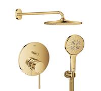 Set douche à effet de pluie avec bras Grohe Rainshower 26558GL0, mitigeur bain-douche Grohe Essence 24058GL1, 26574GL0, 26658GL0, 28362GL1