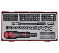 Set douilles et embouts avec tourne vis à cliquet TT1 tray 1/4'' PH- PZ- Plat- TX-- TPX- HEX- ROB- gr 84 pièces Teng Tools TTMDR84