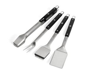 Set d'Outils BBQ 4 pièces en Acier Inoxydable BURNHARD® - Fermeture Magnétique, Œillets de Suspension, Tête de Brosse Remplaçable, Format Pratique, ABS Résistant aux Chocs