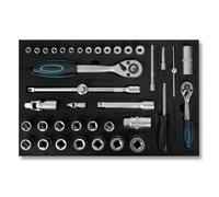 Set d'outils multitâches - EBERTH - 81 pièces - Pour servante d'atelier - Pour 4 tiroirs - Bleu - Inserts étiquetés en mousse