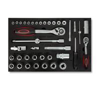 EBERTH Set d'outils multitâches 81 pièces Pour servante d'atelier, inserts d'outils étiquetés en mousse, Pour 4 tiroirs, Equipement automobile et d'atelier professionnel, Rouge