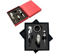 set d'ouvre-bouteille 4 pièces avec carton cadeau en coffret double | Set cadeau d'accessoires pour le vin avec tire-bouchon, bec verseur, bouchon de bouteille et anneau d'égouttage | Le cadeau parfai
