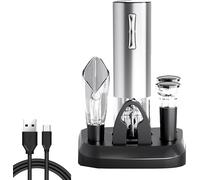 Set d'ouvre-bouteille électrique avec station de charge, ouvre-bouteille électrique avec aérateur et bec verseur 2 en 1, 2 bouchons de vin sous vide pour les amateurs de vin, set cadeau de Noël
