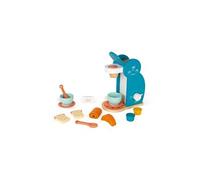Janod – Set du petit-déjeuner – Machine à café en bois, 14 accessoires, multicolore, 3-8 ans