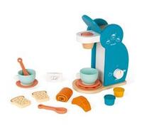 Janod – Set du petit-déjeuner – Machine à café en bois, 14 accessoires, multicolore, 3-8 ans