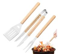 Set d'Ustensiles de Barbecue | 3 Pièces pour Cuisson au Grill,Manche en Bois Anti-Dérapant Résistant À La Chaleur Et Anti-Rouille pour Burger Pizza Cuisson Jardin Table Steak