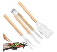 Set d'Ustensiles de Barbecue,3 Pièces pour Cuisson au Grill - Manche en Bois Résistant à la Chaleur Anti-Dérapant pour Steak Burger Pizza et Préparations Culinaires