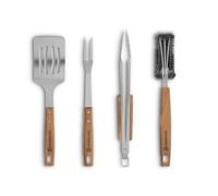 Set d'ustensiles de Barbecue 4 pièces BURNHARD® en Acier Inoxydable, Bois d'acacia, résistant à la Chaleur, sans Odeur, mécanisme de Verrouillage, œillet de Suspension - Set BBQ Deluxe