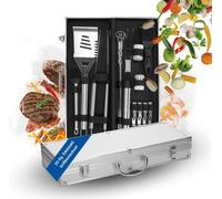 Set d'ustensiles de barbecue 'Deluxe' - 20 pièces d'accessoires de barbecue en acier inoxydable, mallette incluse - Accessoires de barbecue pour hommes - Gadgets de barbecue comme cadeau de fête des p