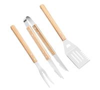 Set d'Ustensiles de Barbecue - Set De 3 Accessoires De Barbecue,Outils De Cuisine Résistants Hautes Températures avec Poignée en Bois Antidérapante pour Steak Burger Pizza Et