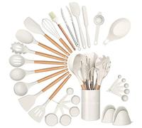 Set d'ustensiles de cuisine, 28 ustensiles de cuisine en silicone, Spatule, Tournevis, Pince, Cuillère pour ustensiles de cuisine antiadhésifs et résistants à la chaleur.,Blanc