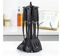 Set d'ustensiles de cuisine 6 pièces Blackmoor Home 66779 | Résistants à la chaleur et anti-rayures | Plastique sans BPA | Support d'ustensiles de cuisine moderne, élégant et peu encombrant | Noir